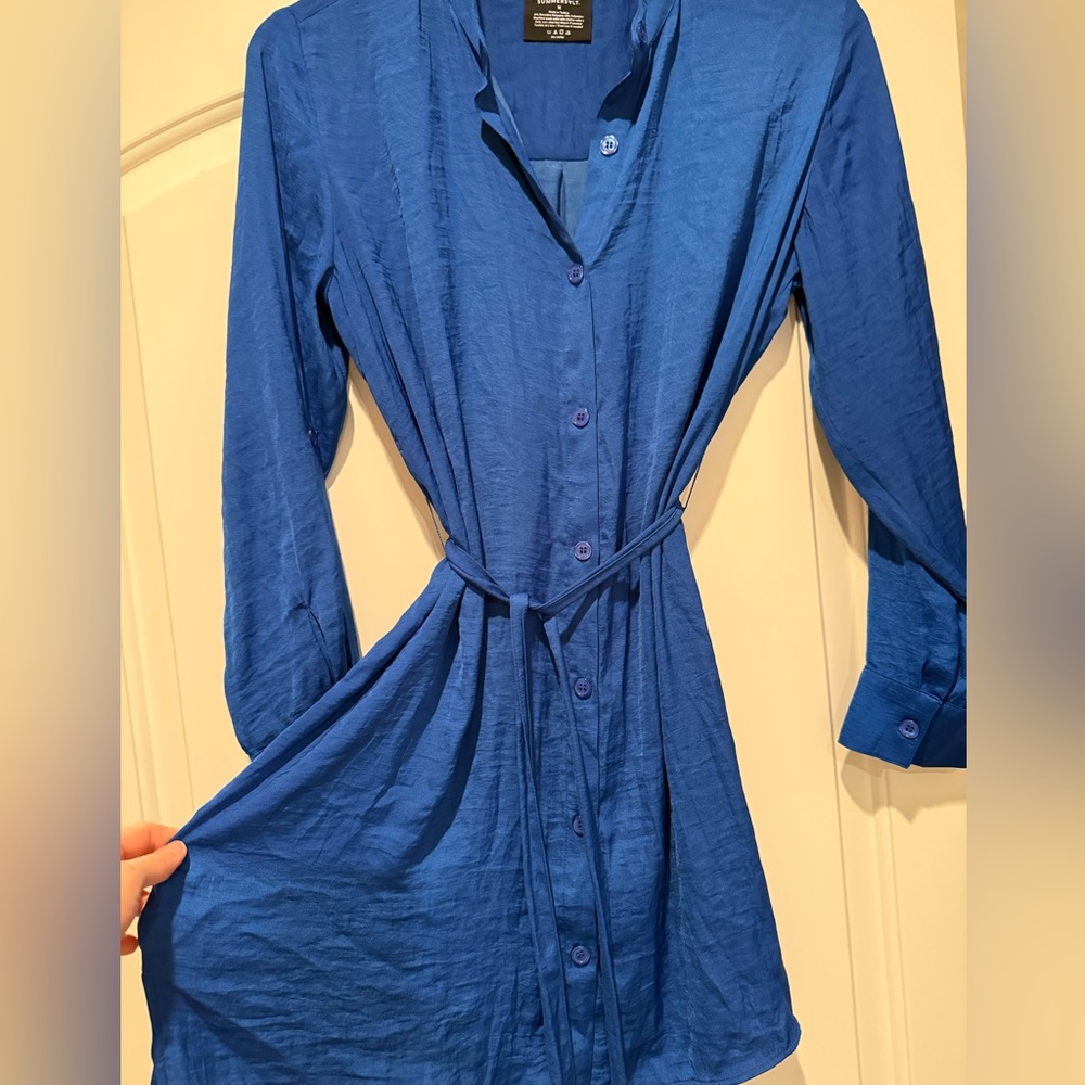 Summersalt Silky Luxe Short Effortless Shirtdress Cover-Up in Lapis Blue